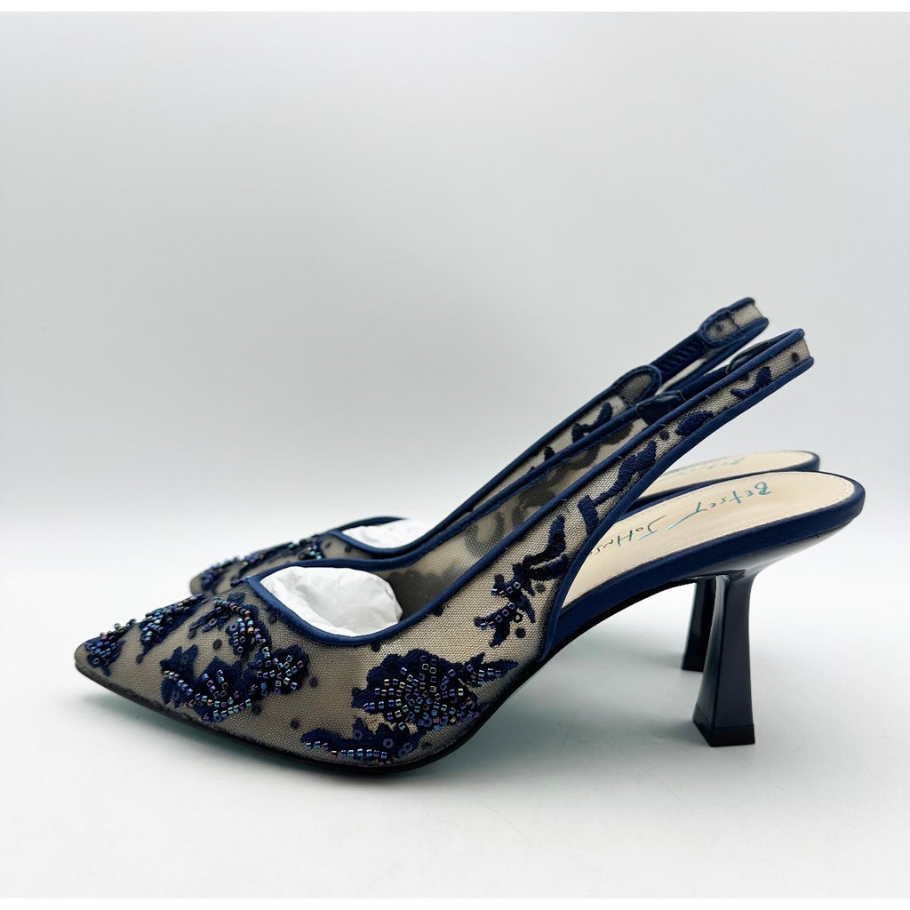 Blue Betsey Johnson Womens Nikki High Heels Size 7 Navy Blue Lace Sling Back NIB