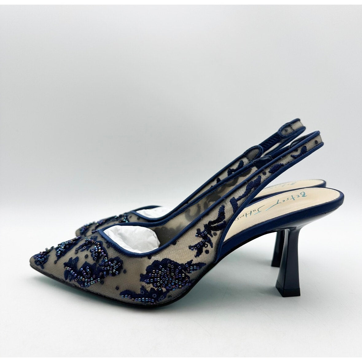 Blue Betsey Johnson Womens Nikki High Heels Size 7 Navy Blue Lace Sling Back NIB