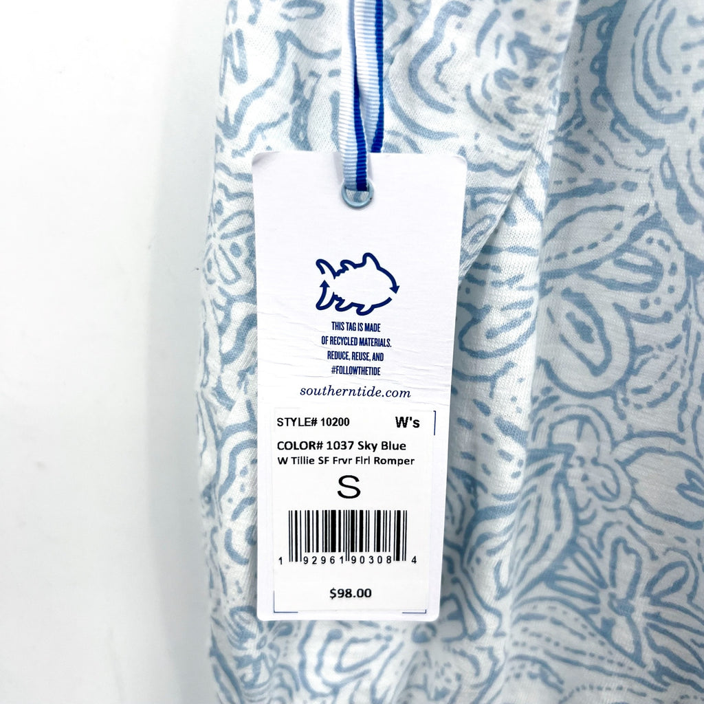 SOUTHERN TIDE Womens Forever Floral Tie Shoulder Romper Small White Sky Blue NWT