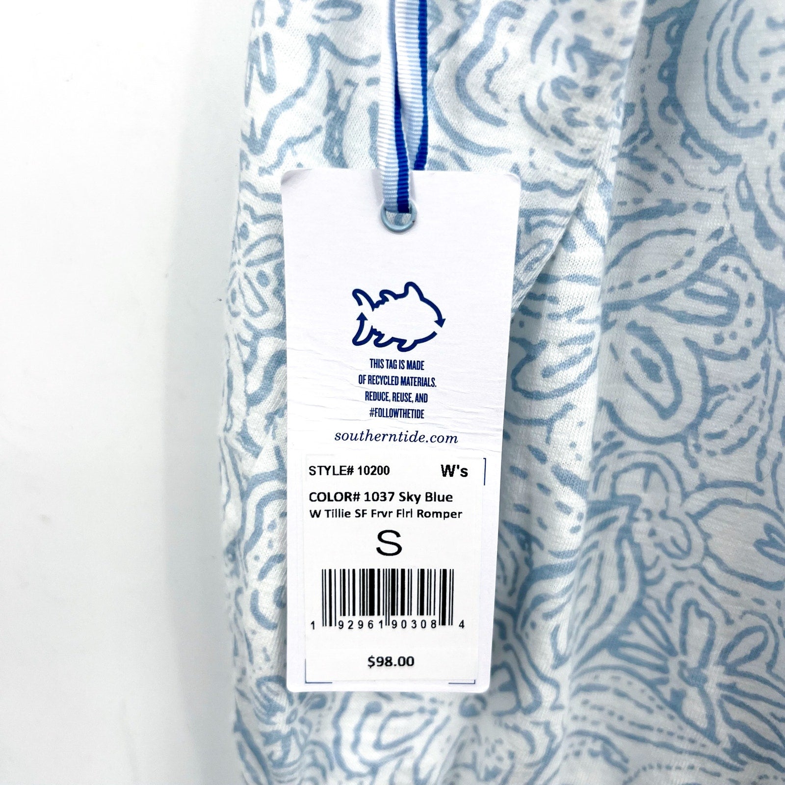 SOUTHERN TIDE Womens Forever Floral Tie Shoulder Romper Small White Sky Blue NWT