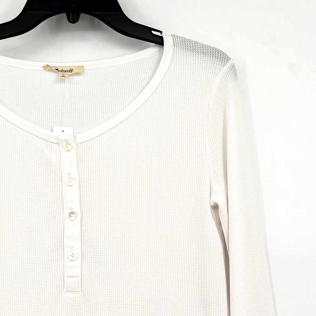 MADEWELL Women's Waffle-Knit Scoopneck Henley Tee Medium White NS612 NWT