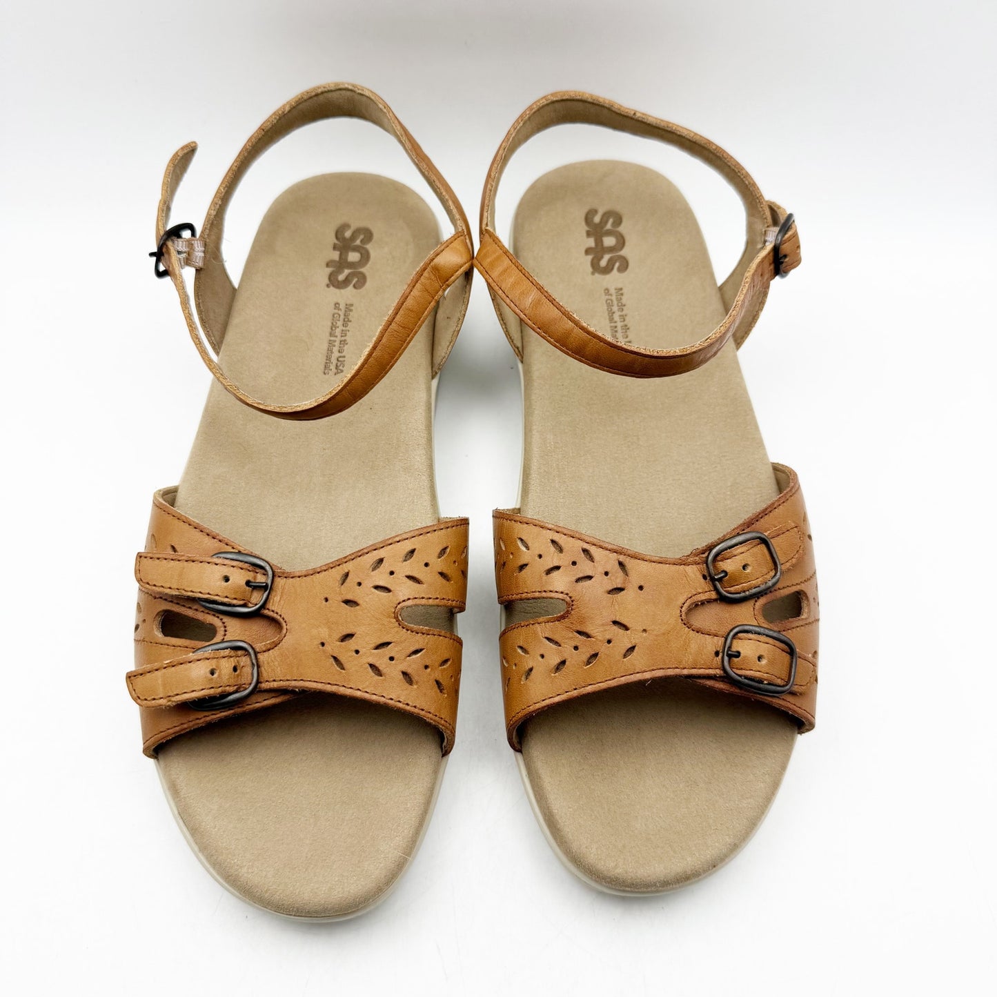 SAS Womens Duo Comfort Sandals US 11 XWide WW Tan Leather Adjustable Buckle