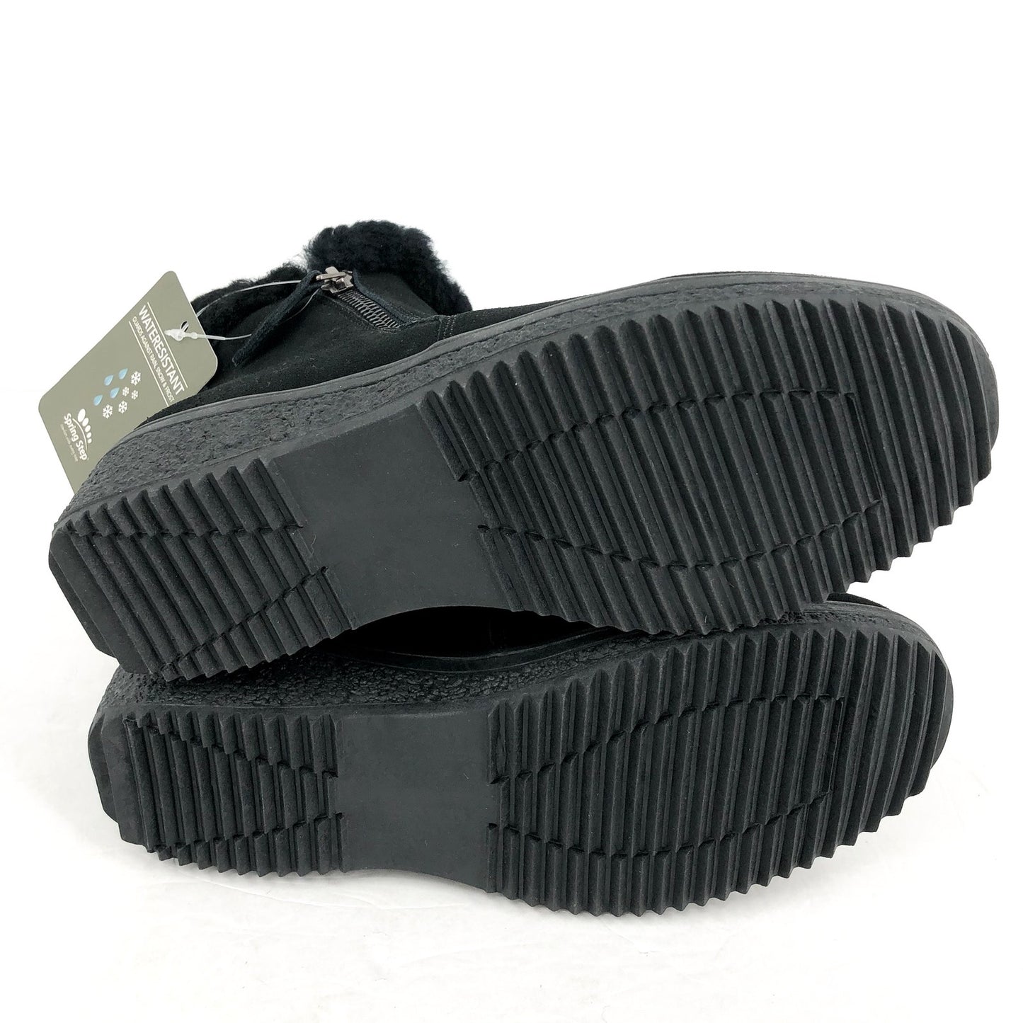 Spring Step Women Republic Ankle Boot US 6.5-7 EU 37 Black Suede WP Faux Fur NIB