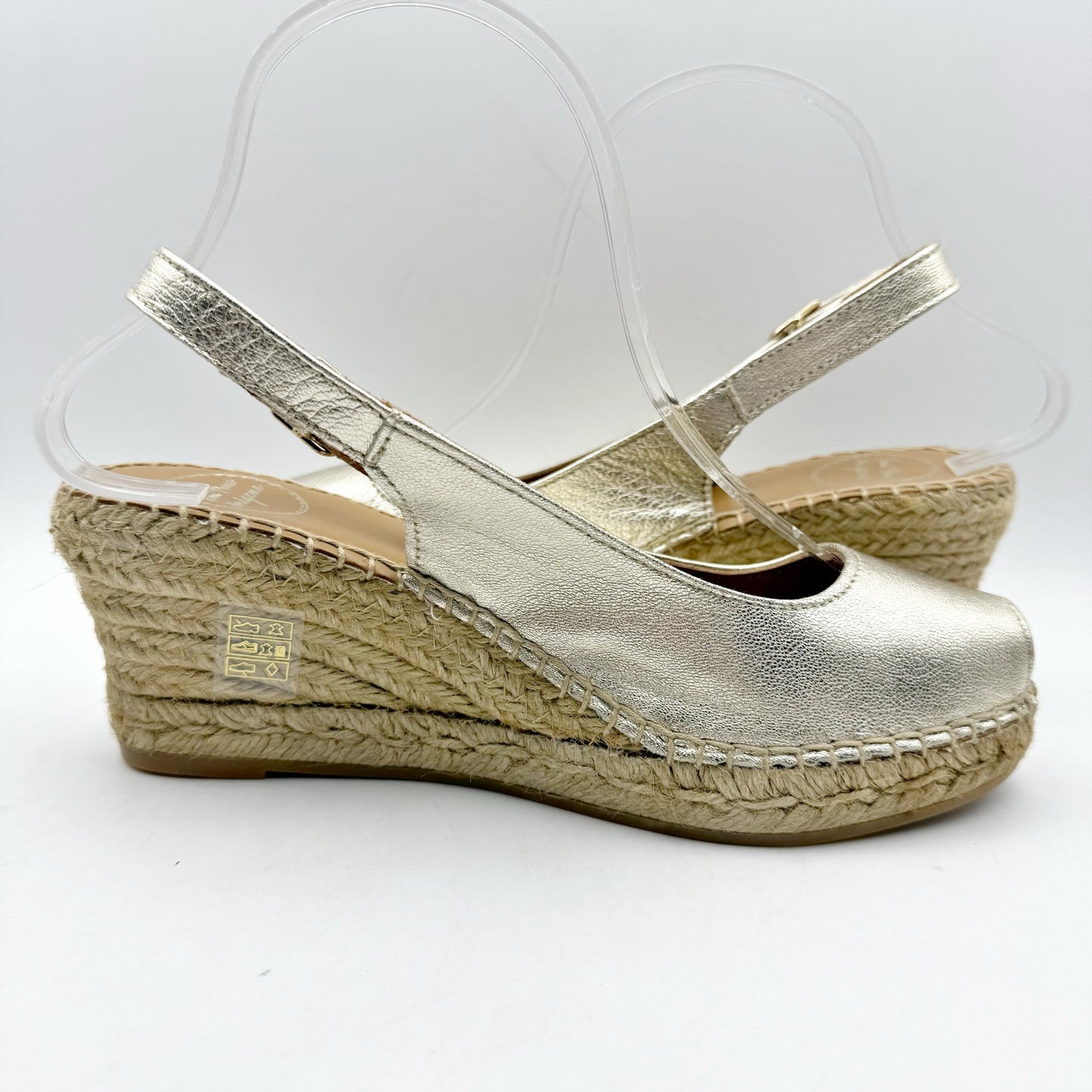 Toni Pons Womens Croacia Espadrille Sandals EU 38 US 7.5 Gold Leather Wedge NIB