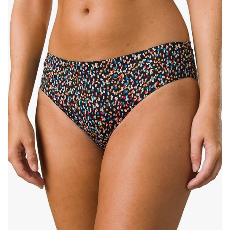 PRANA Women's Summer Wave Banded Bikini Bottoms XS Black Alotta Dots NWT