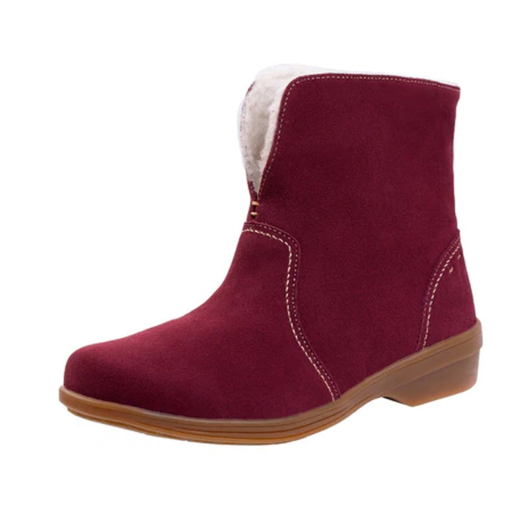 Spenco Womens Sun Valley Ankle Boots US 6.5 Red Burgundy Suede Sherpa Lined NIB