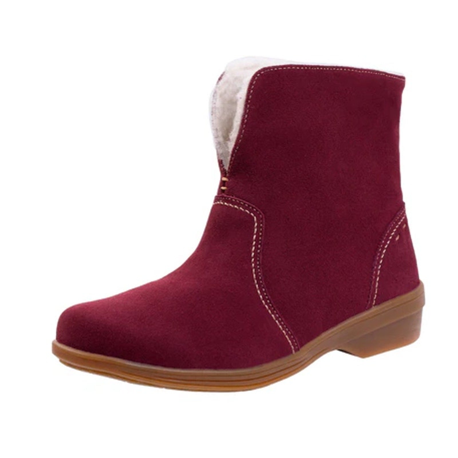 Spenco Womens Sun Valley Ankle Boots US 6.5 Red Burgundy Suede Sherpa Lined NIB