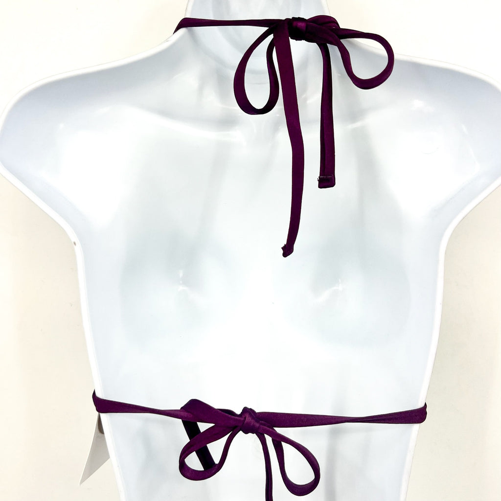 BECCA Color Sheen Contrast-Stitch Triangle Bikini Top D Cup Purple Aubergine NWT