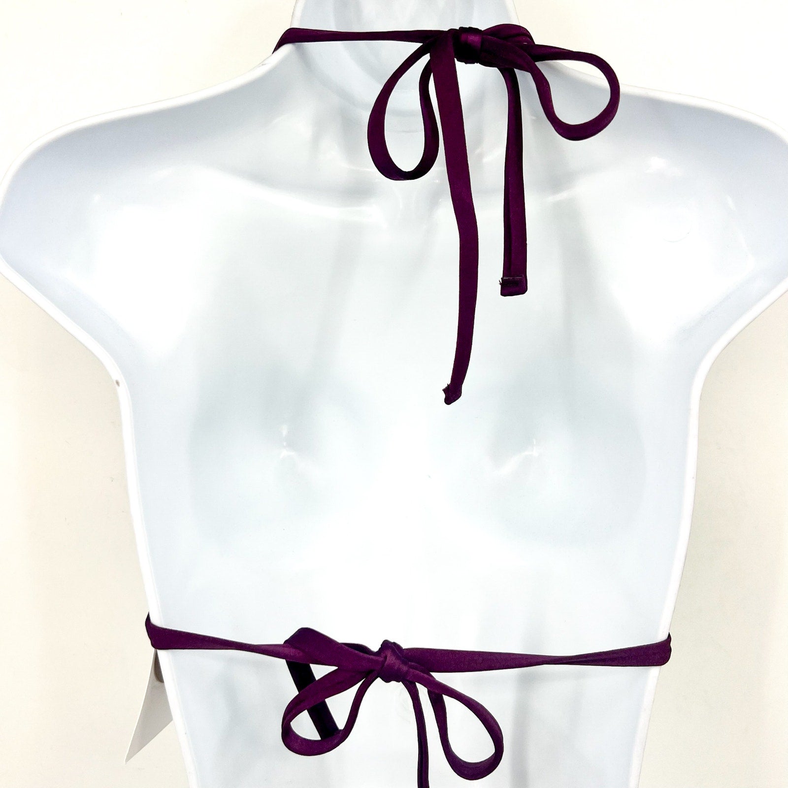 BECCA Color Sheen Contrast-Stitch Triangle Bikini Top D Cup Purple Aubergine NWT