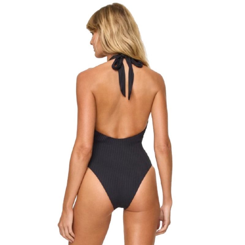 L*SPACE Women's Coast to Coast Deep-V One-Piece Swimsuit Medium Black NWT
