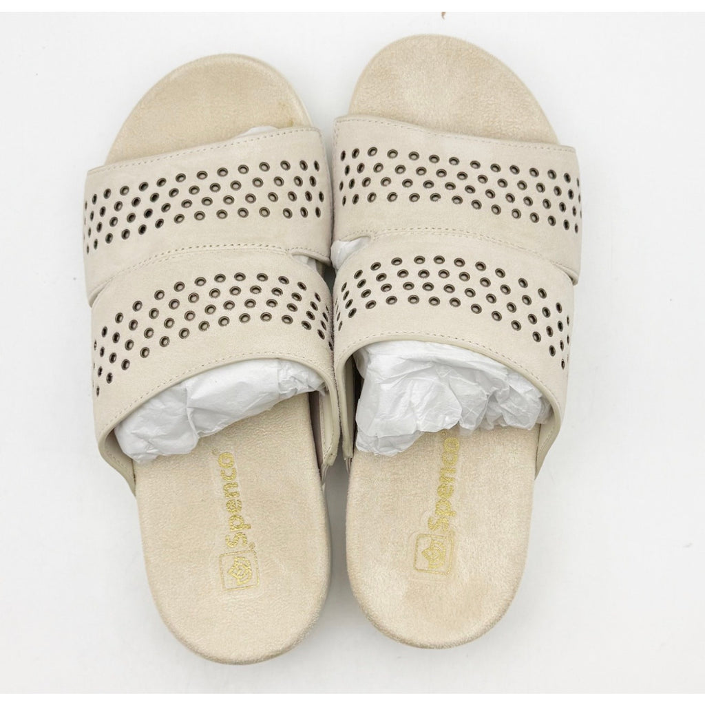 SPENCO Women's Twilight Stud Sandals Size 5.5 WIDE EU 35.5W Cream Slip On NIB
