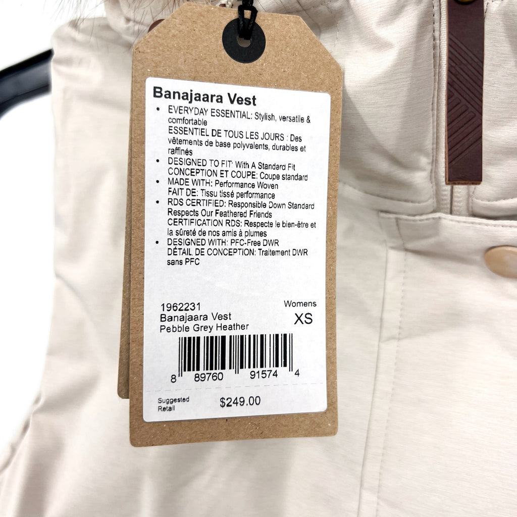 Prana Womens Banajaara Down Vest XS Cream Puffer Hooded Faux Fur NWT $250