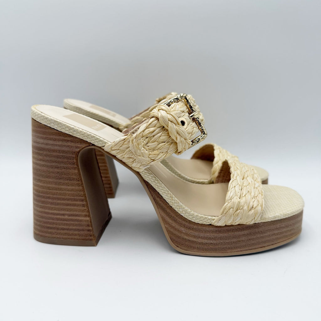 Dolce Vita Womens Landry Heeled Sandals SIZE 8.5 M Vanilla Raffia Cream NWOB