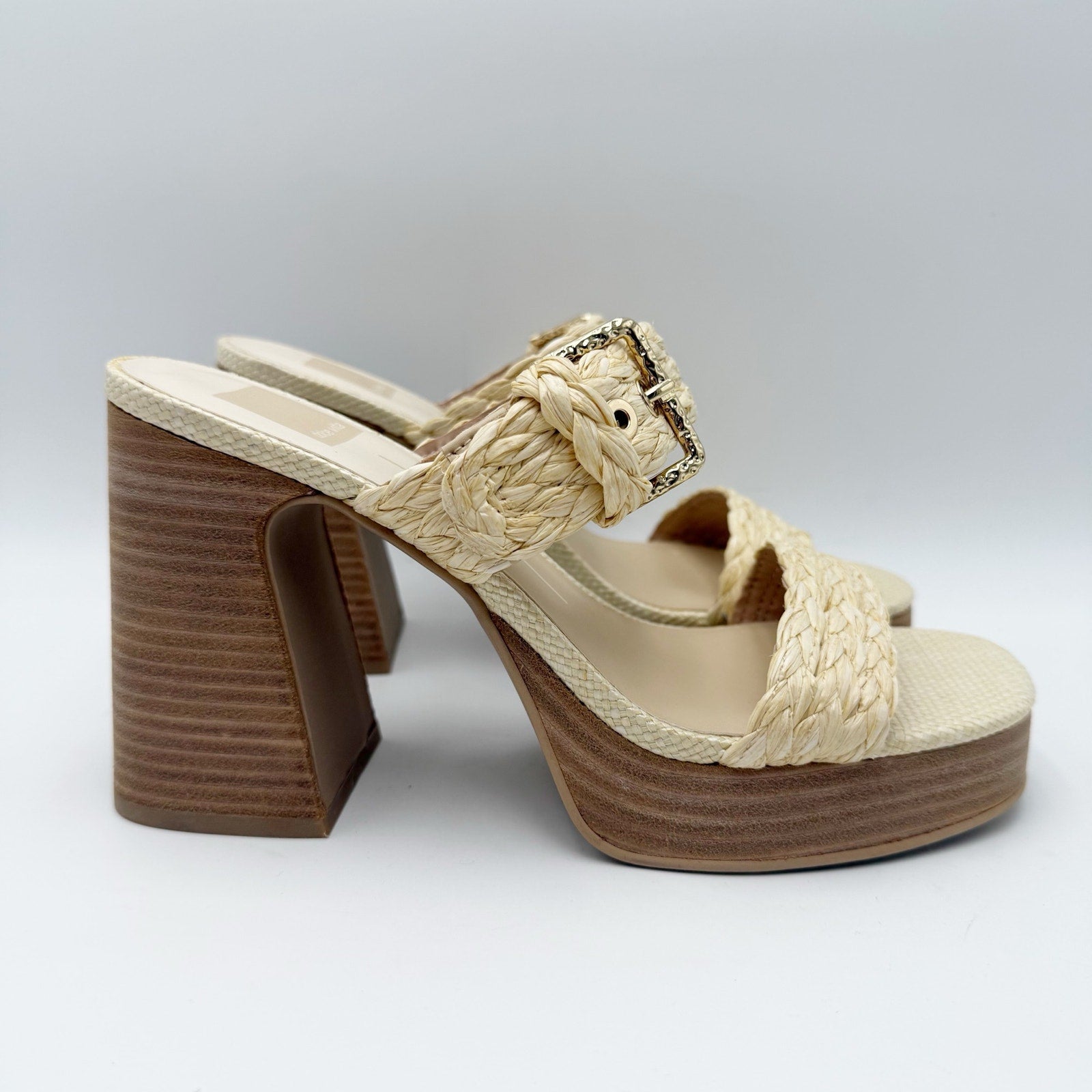 Dolce Vita Womens Landry Heeled Sandals SIZE 8.5 M Vanilla Raffia Cream NWOB