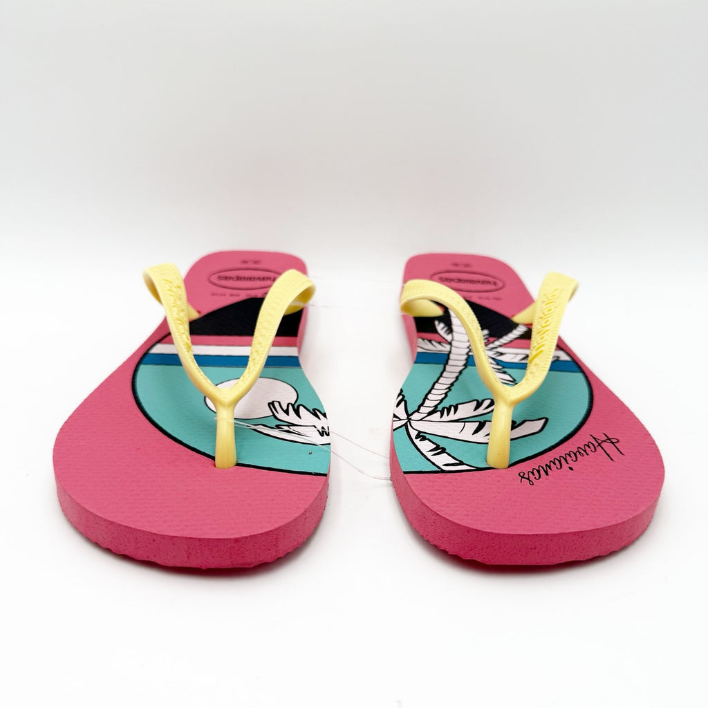 Havaianas Womens Top Vibes Flip Flops US 9-10 EU 39-40 Pink Tropical NWOB