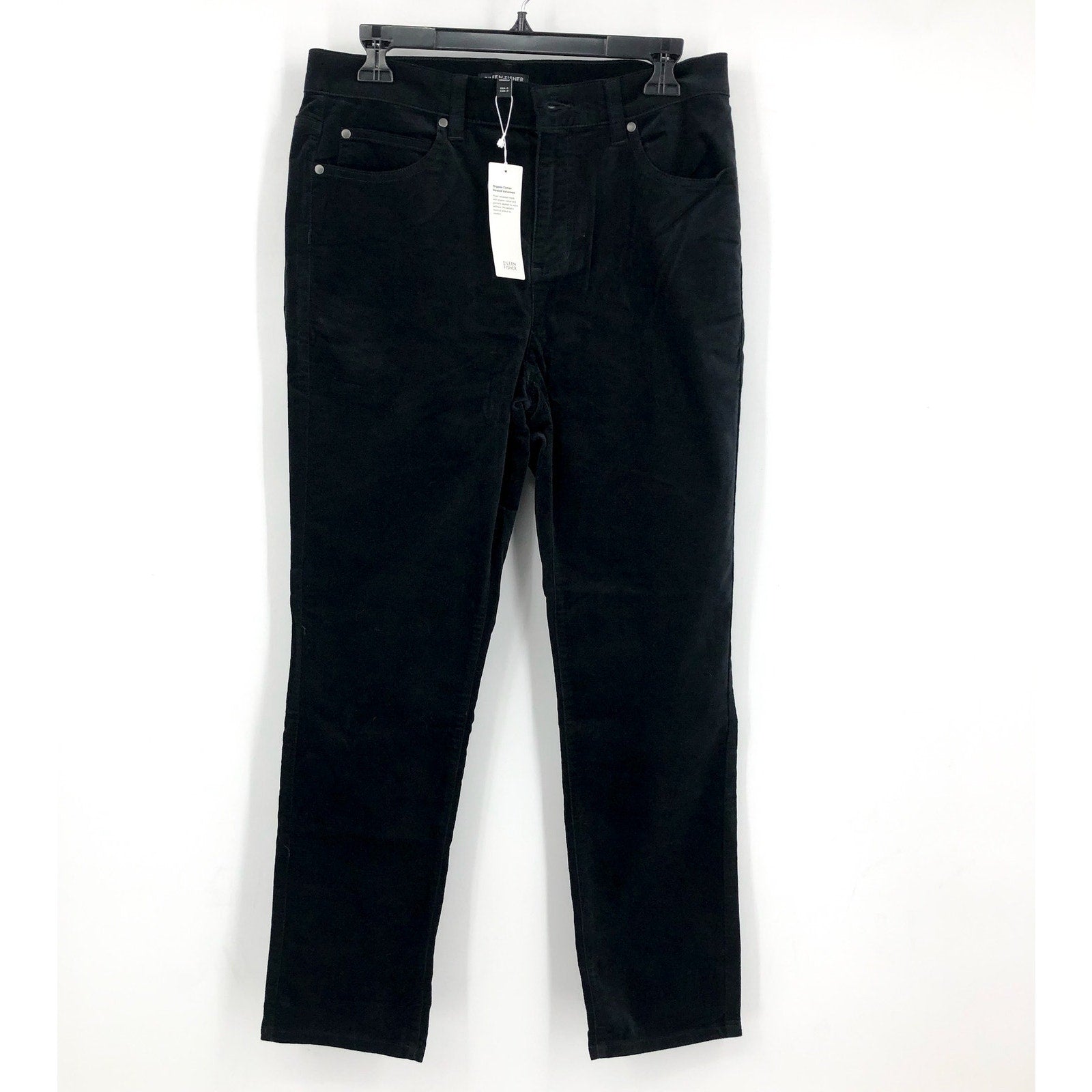 Eileen Fisher Women's Slim Ankle Jeans Medium Black Velveteen High Waisted NWT