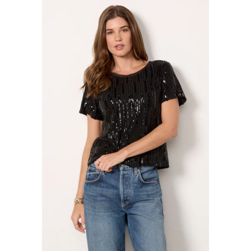 SANCTUARY Women's Sequin Perfect Tee XS Black Short Sleeve NWT