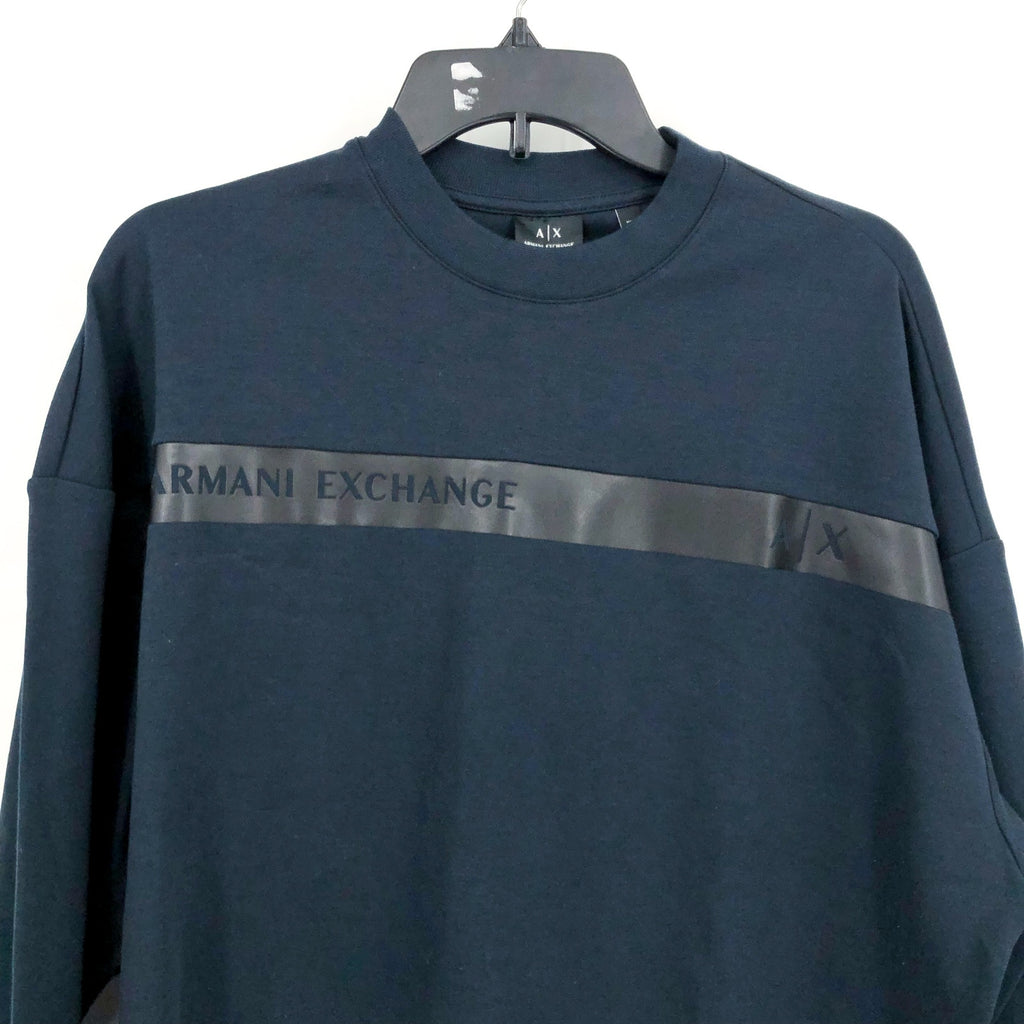 ARMANI EXCHANGE Men's Logo Band Sweatshirt Medium Dark Navy Blue Crewneck NWT
