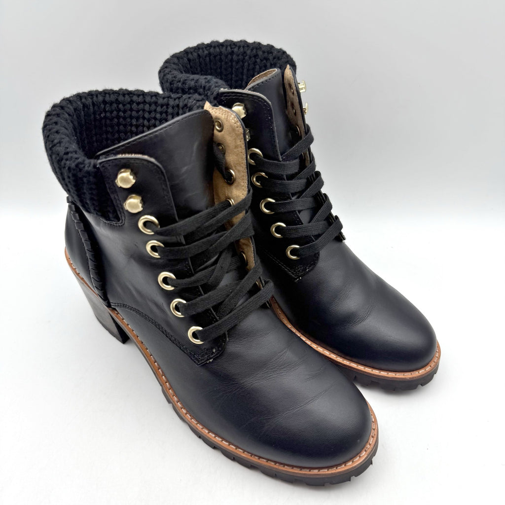 Jack Rogers Womens Harper Hiker Boots US 7.5 Black Leather Water Resistant NIB