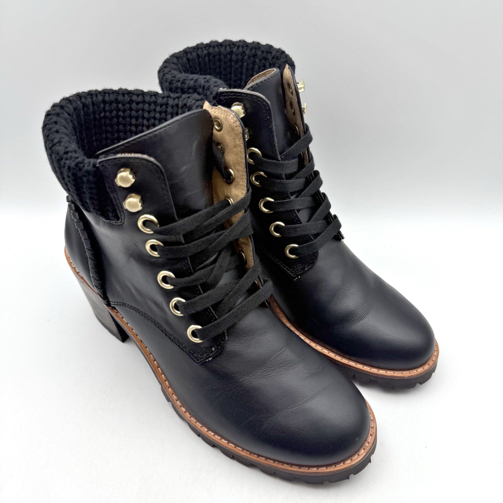 Jack Rogers Womens Harper Hiker Boots US 7.5 Black Leather Water Resistant NIB