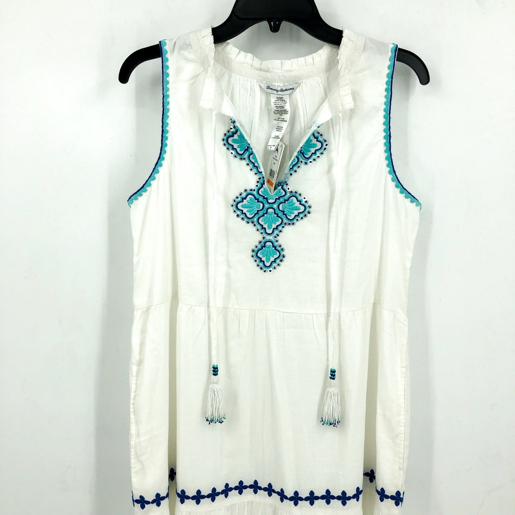 TOMMY BAHAMA Shell Beach Tiered Maxi Dress Small White Embroidered Cover-Up NWT
