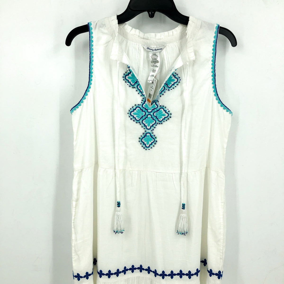 TOMMY BAHAMA Shell Beach Tiered Maxi Dress Small White Embroidered Cover-Up NWT