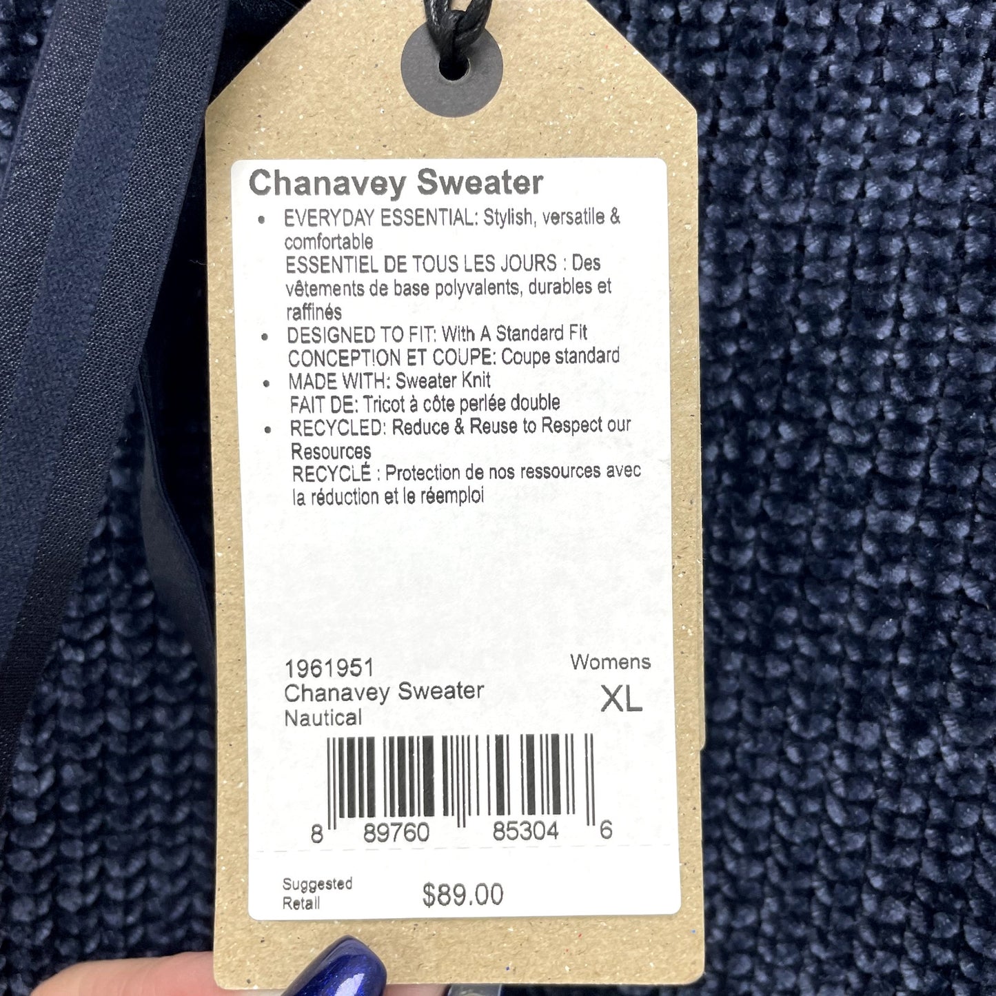 prAna Womens Chanavey Sweater XL Nautical Navy Blue Chenille NWT