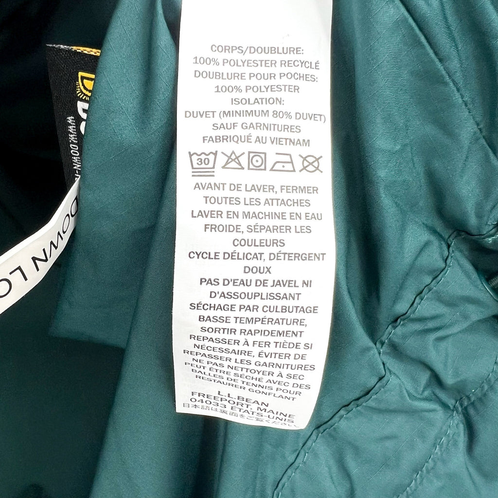 L.L. BEAN Womens Popham Puffer Jacket XL Green Dark Pine Hooded 650 Fill NWT