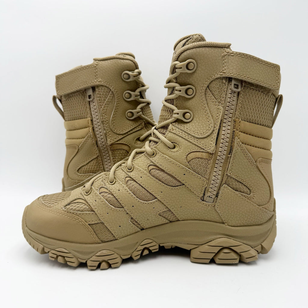 Merrell Work Moab 3 8" Tactical Zip Boots Mens 6.5 Womens 8 Tan Leather WP NIB