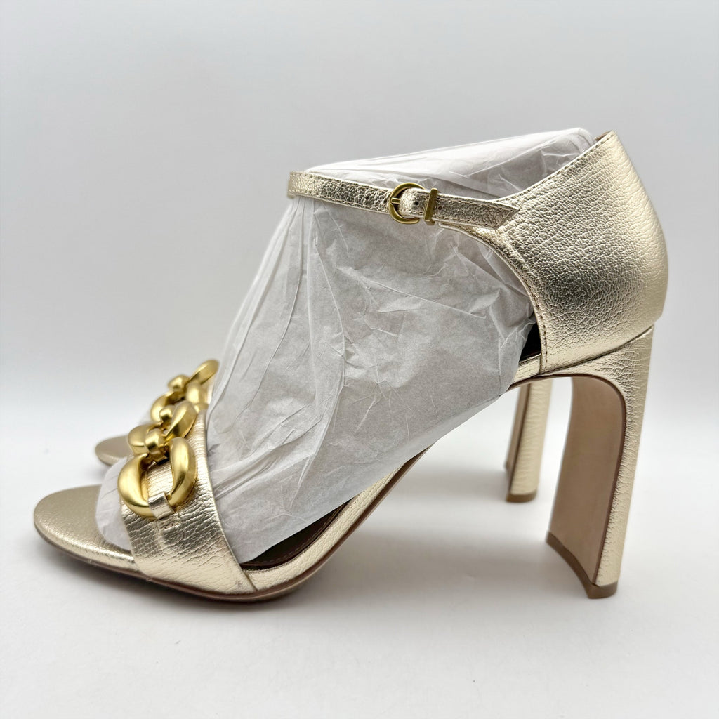 Vince Camuto Womens Aurelia Heel Sandals Size 12 M EU 43.5 Gold Leather NIB
