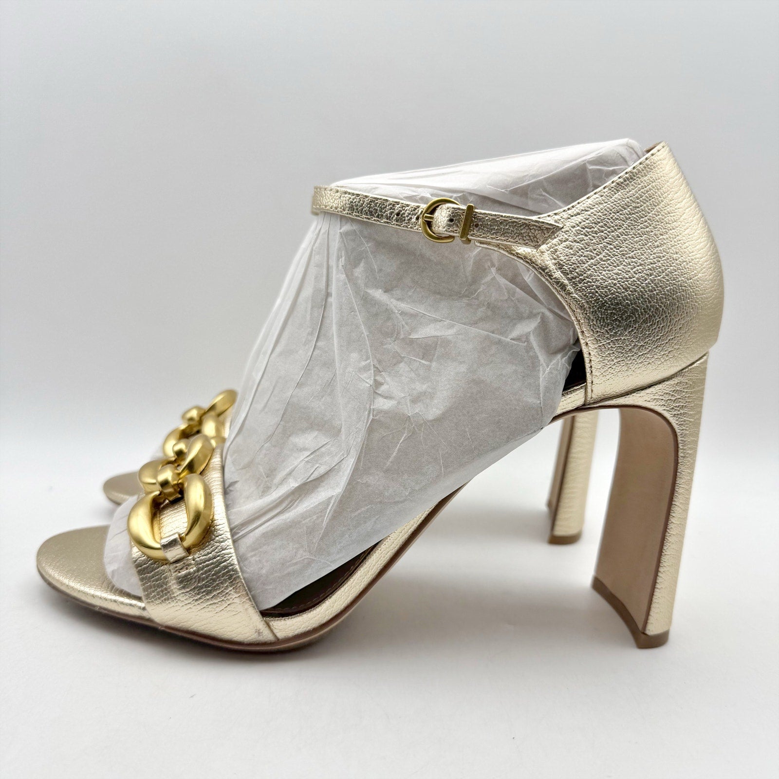 Vince Camuto Womens Aurelia Heel Sandals Size 12 M EU 43.5 Gold Leather NIB