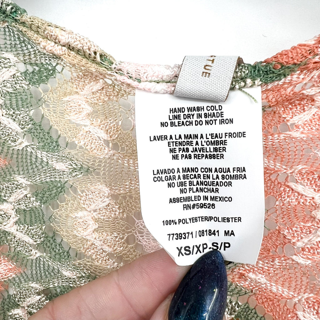 BECCA Women's Solstice Crochet Tunic Swim Cover-Up Dress XS Pink Green Multi NWT