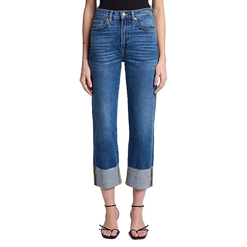 7 FOR ALL MANKIND Womens Logan Stovepipe Cuffed Jeans Size 24 US 0 Blue NWT