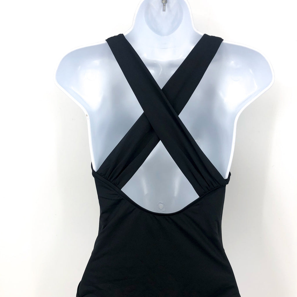 SEAFOLLY Collective Cross Back One Piece Swimsuit Size 6 Black Deep V Neck NWT