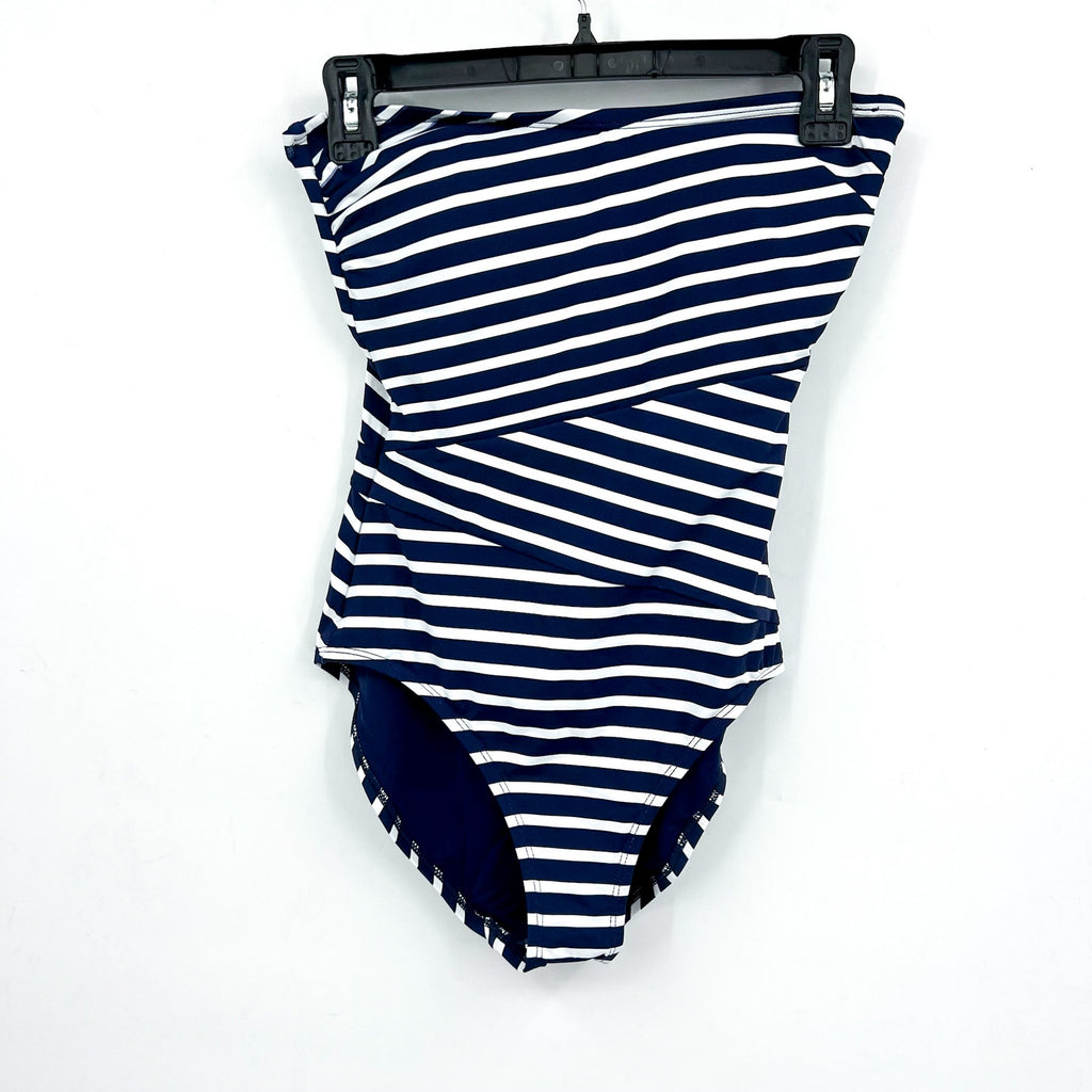 TOMMY BAHAMA Coastline Stripe Bandeau One Piece Swimsuit Size 8 Blue White NWT