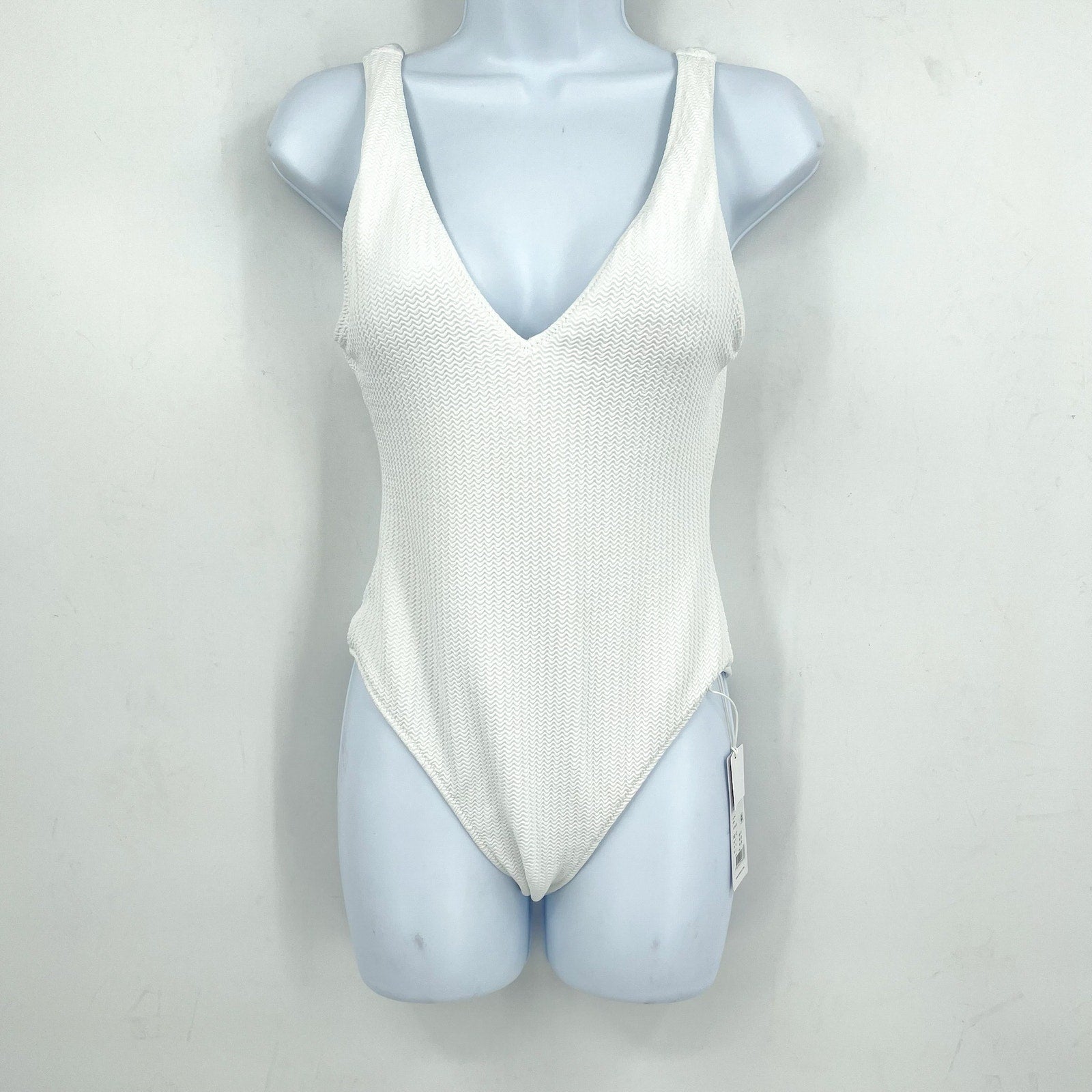 SEAFOLLY Womens Sea Dive Deep V Neck One Piece Swimsuit Size 8 White Stretch NWT