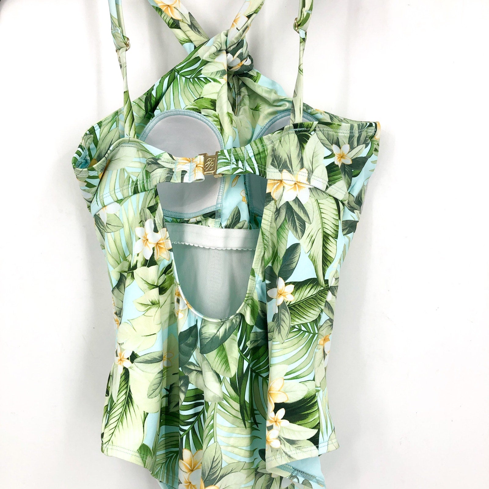 TOMMY BAHAMA Paradise Fronds High Neck One Piece Swimsuit Size 4 Green White NWT