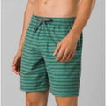 PRANA Men's Metric Swim Shorts Large Green Blue Cove Stripe 8" Inseam NWT