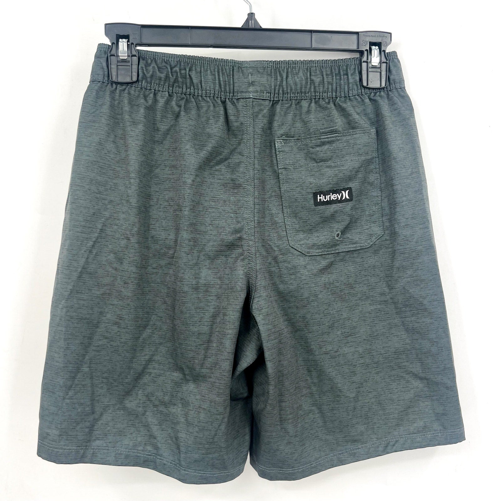 HURLEY Boys Printed Heathered Pull-On Swim Short Large Black Grey NWOT