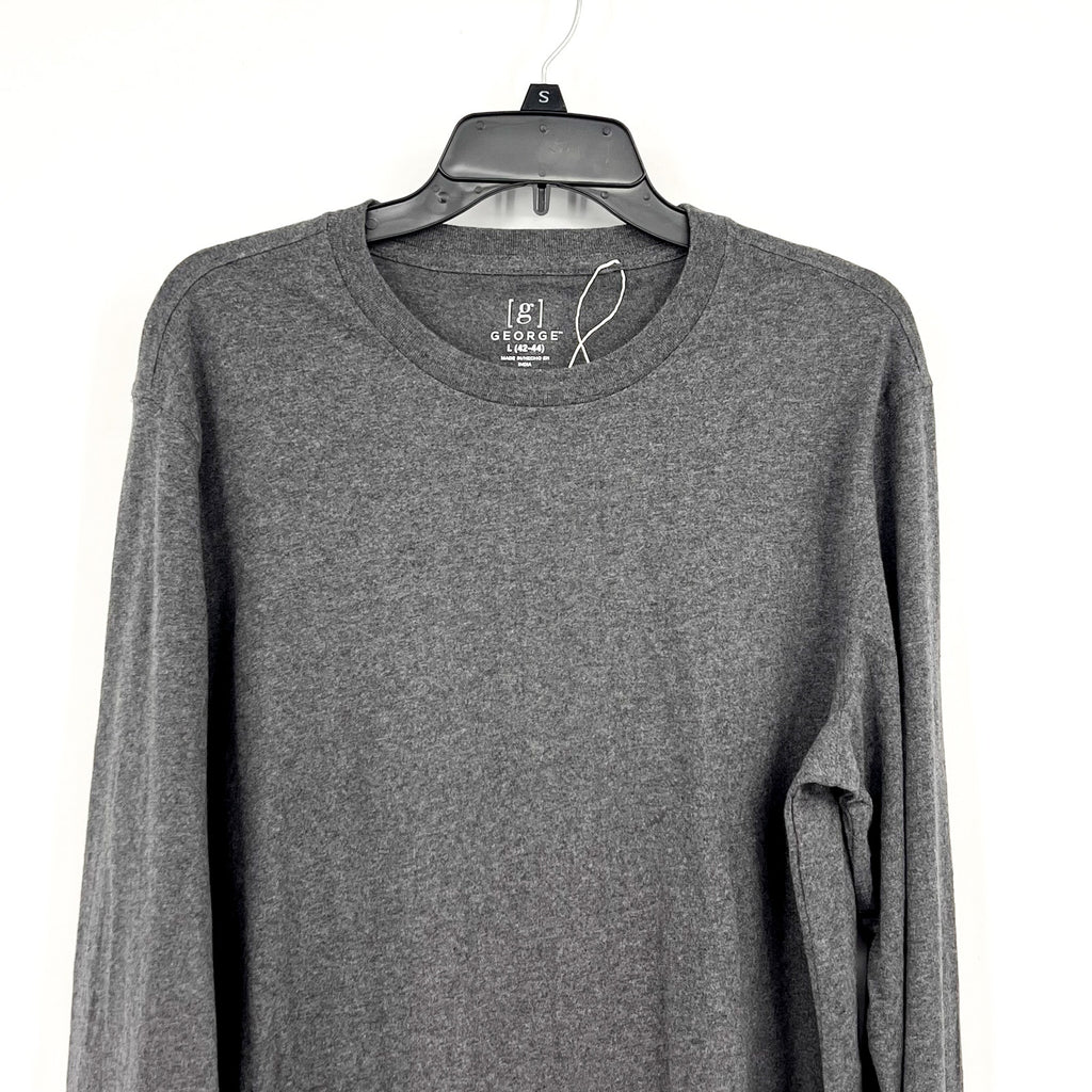 GEORGE Men's Cotton Long Sleeve Crew Neck Tee Large Charcoal Sky Heather NWT