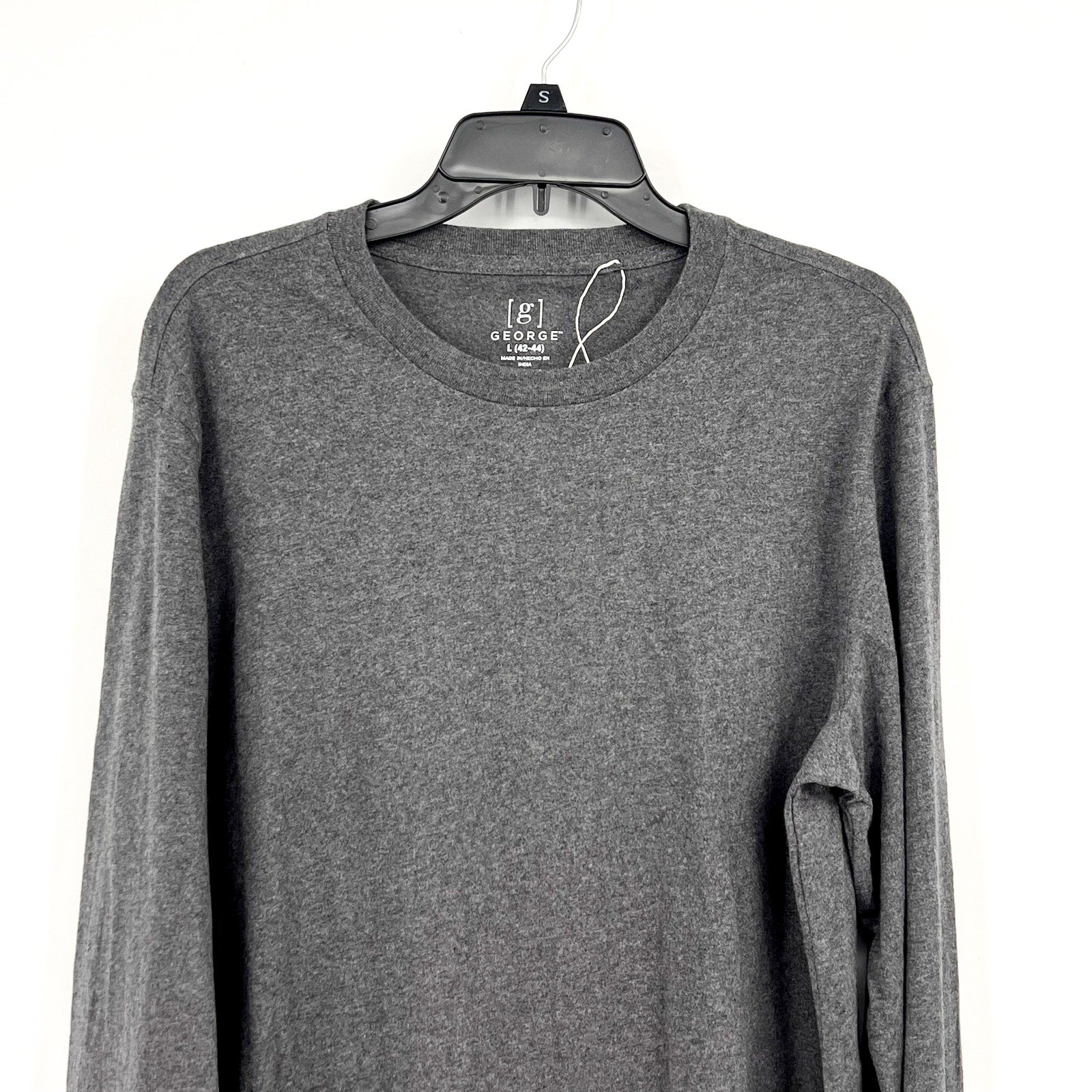 GEORGE Men's Cotton Long Sleeve Crew Neck Tee Large Charcoal Sky Heather NWT