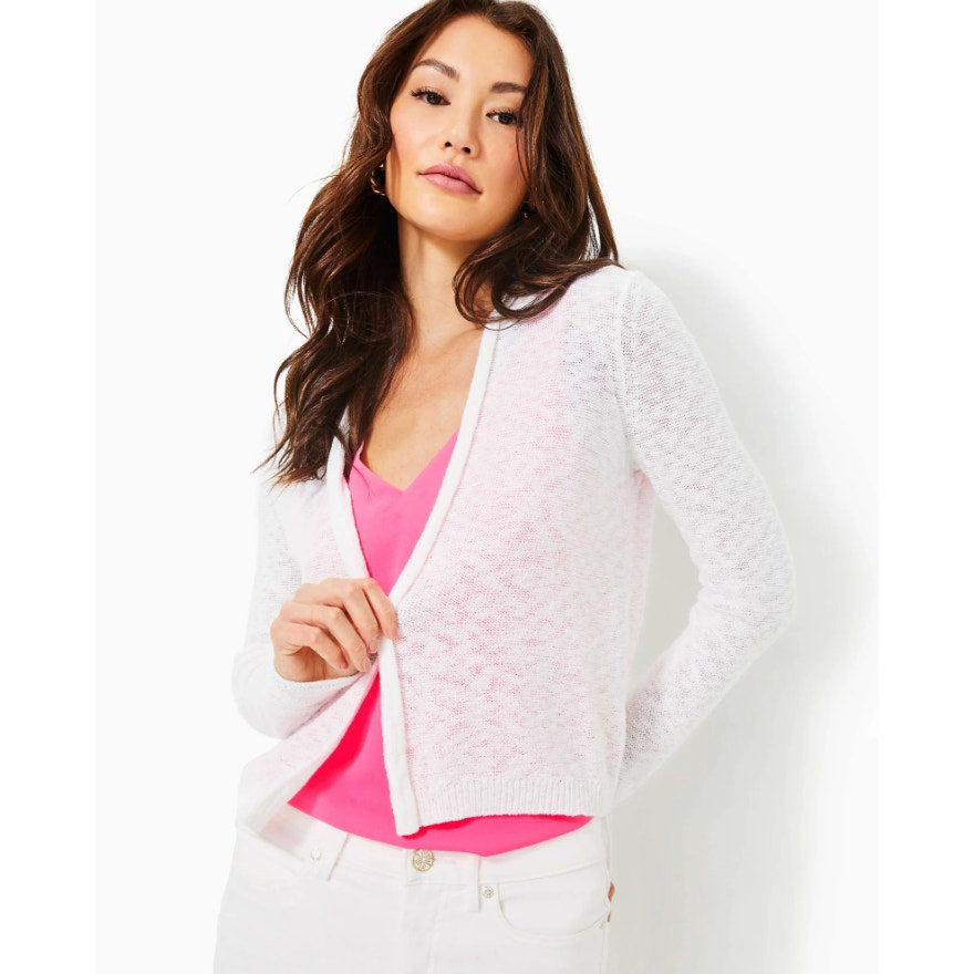 LILLY PULITZER Women's Faretta Cardigan XXS Resort White Open Long Sleeve NWT