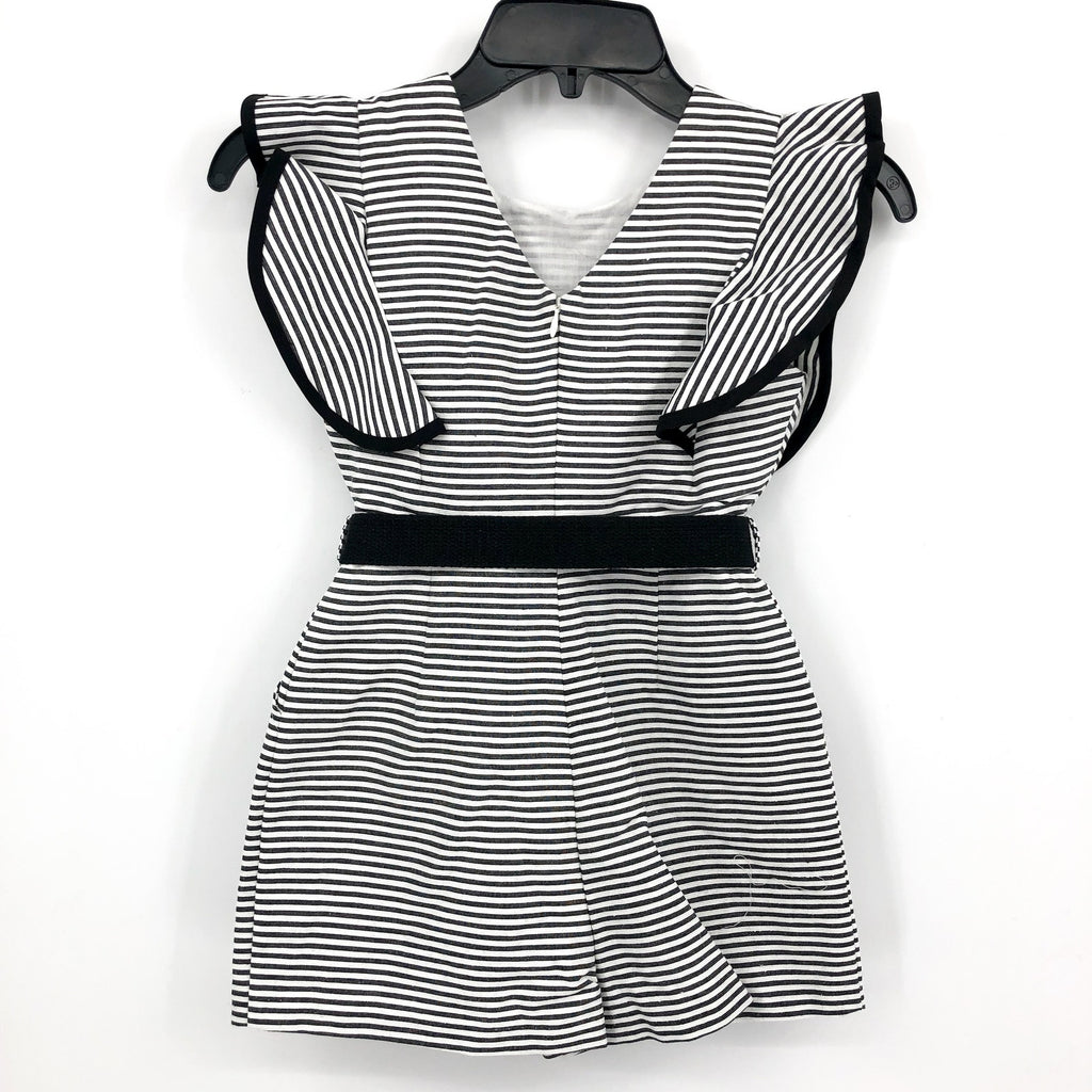 BARDOT Girls Esther Belt Playsuit Romper Medium Black White Stripe Ruffle NWT