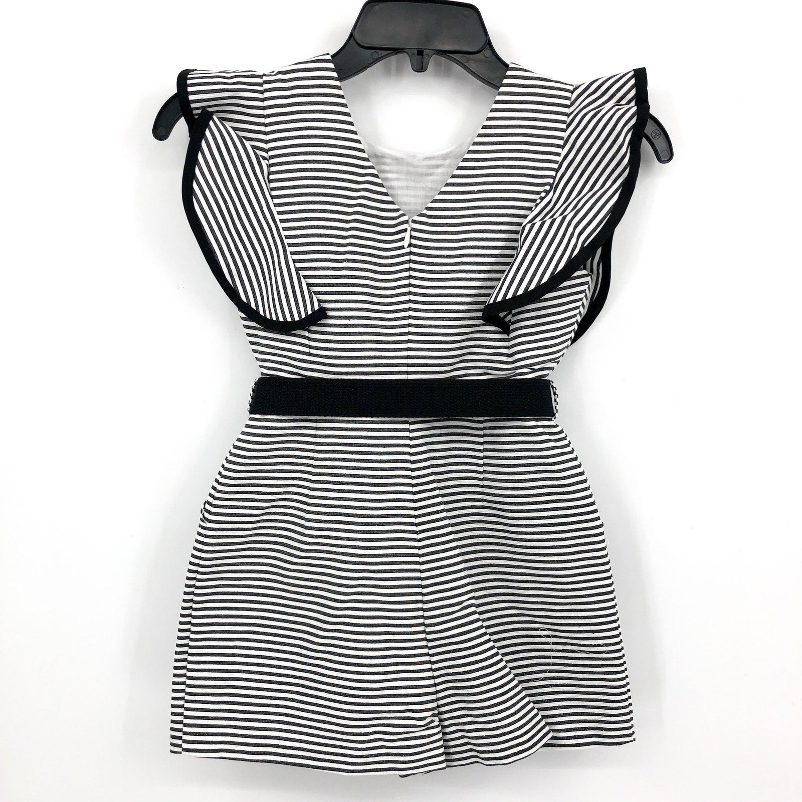 BARDOT Girls Esther Belt Playsuit Romper Medium Black White Stripe Ruffle NWT