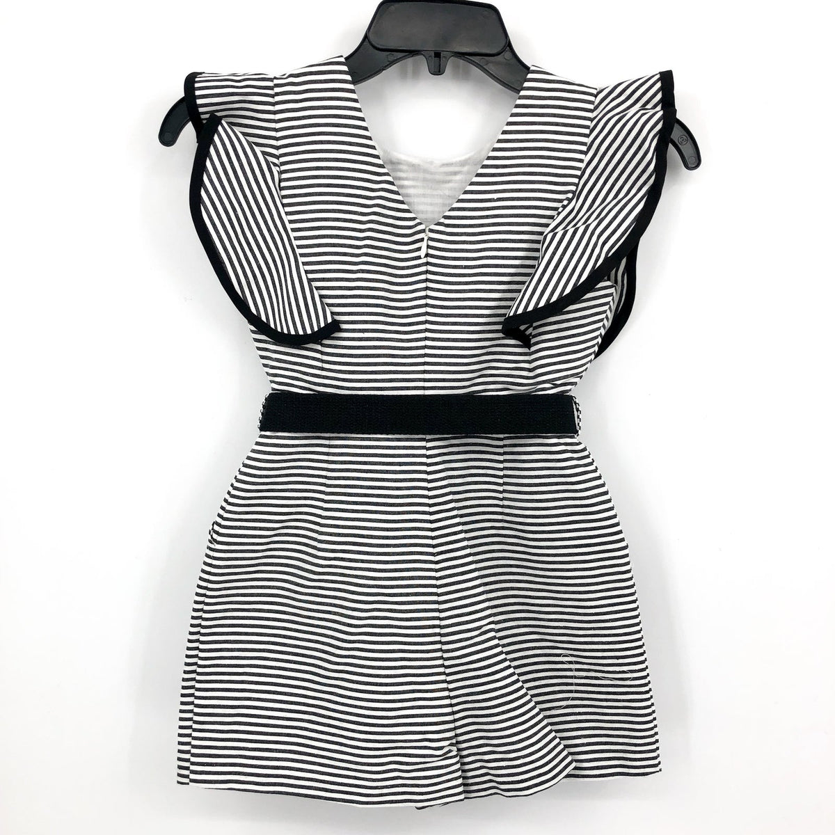 BARDOT Girls Esther Belt Playsuit Romper Medium Black White Stripe Ruffle NWT