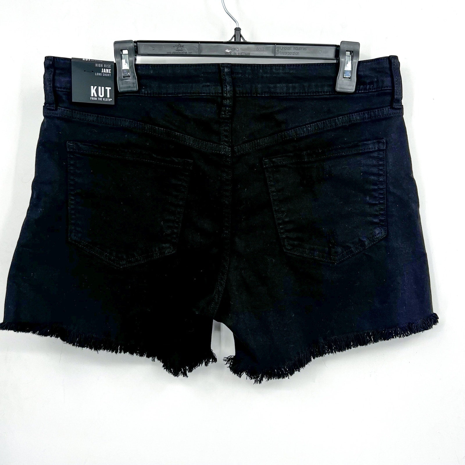 KUT FROM THE KLOTH Womens Jane Long Short Size 10 Black Frayed Hem High Rise NWT