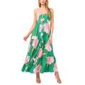 CECE Ruffle-Front Tiered Floral Maxi Dress Large Green Peony Blossom NWT