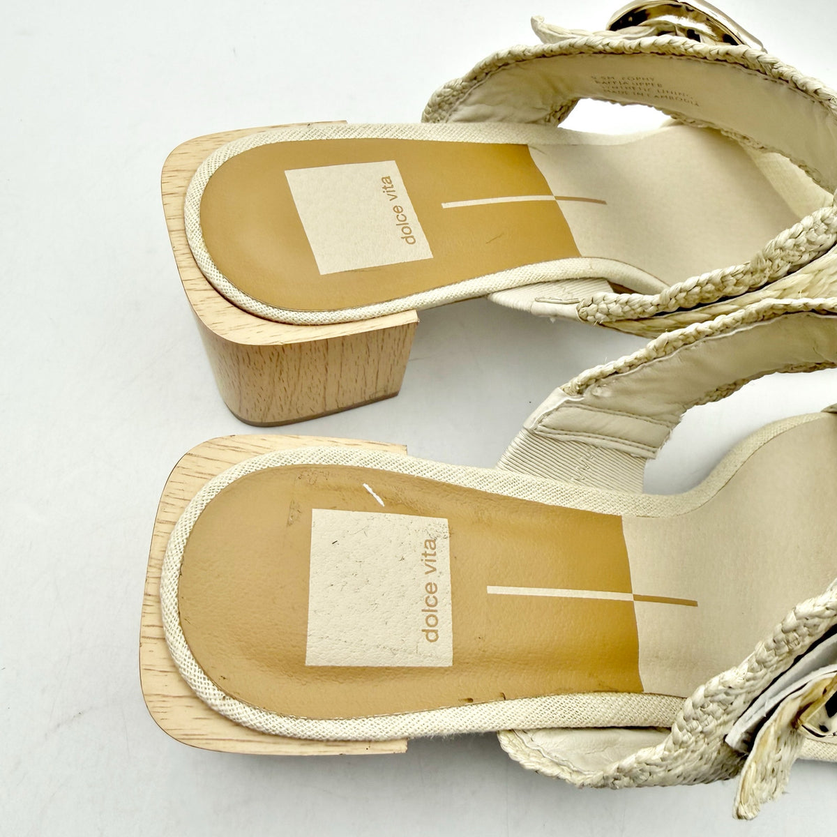 Dolce Vita Womens Zophy Heeled Sandals Size 9.5 Ivory Cream Raffia NWOB