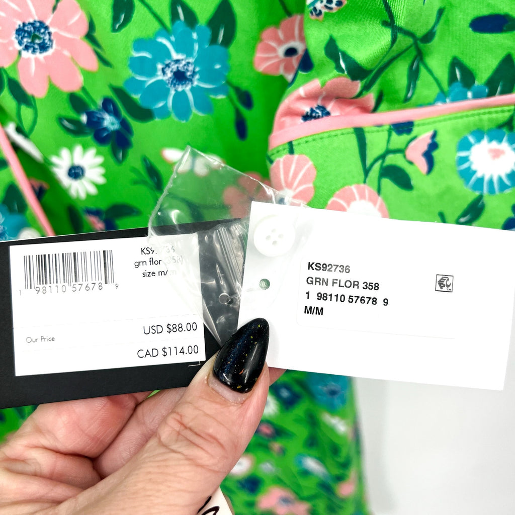 Kate Spade Womens Long Pajama Set Medium Green Floral Garden NWT