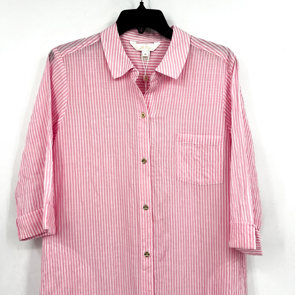 LILLY PULITZER Natalie Maxi Cover-up Dress Medium Conch Shell Pink Stripe NWT